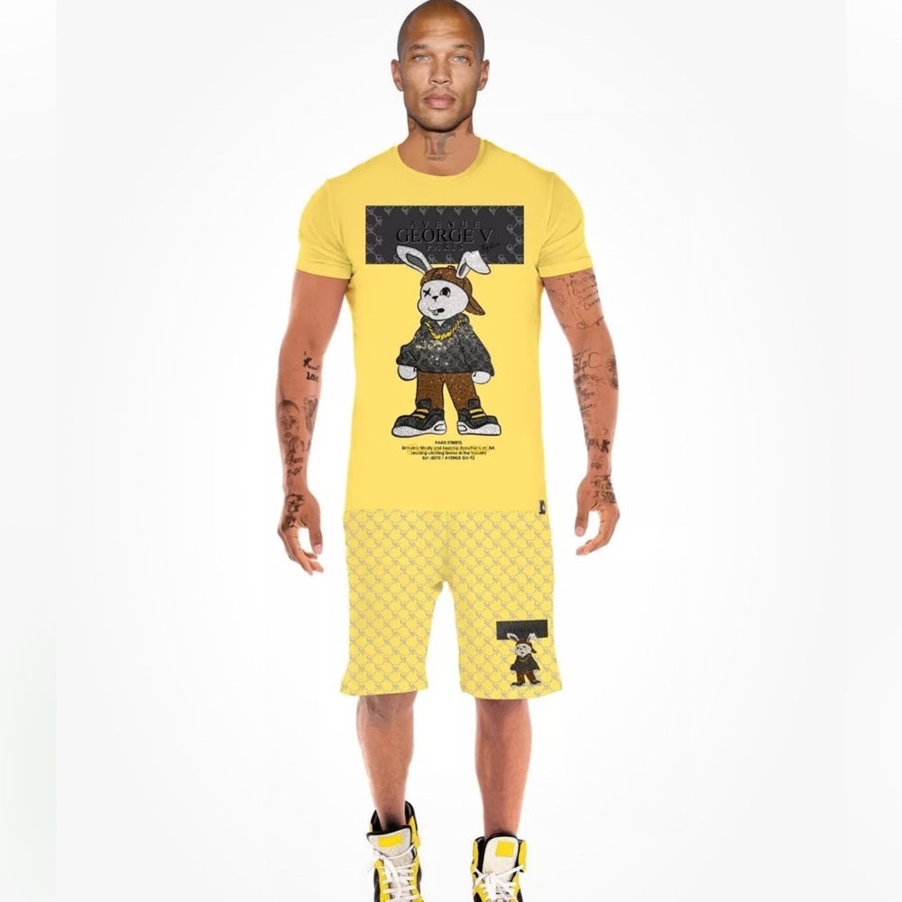 Avenue George V Paris Short Set Men's Luxury yellow 2 piece set 3XL Bunny